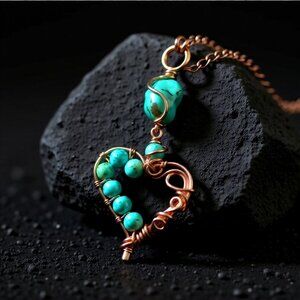 Turquoise Magnesite Heart Necklace • Copper Wrapped • Mother’s Day Gift